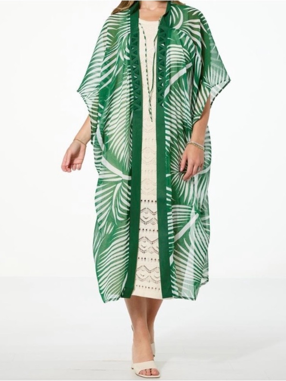 Vince Camuto Green and White Striped Plus Sheer Kimono Plus Size - Picture 16 of 16